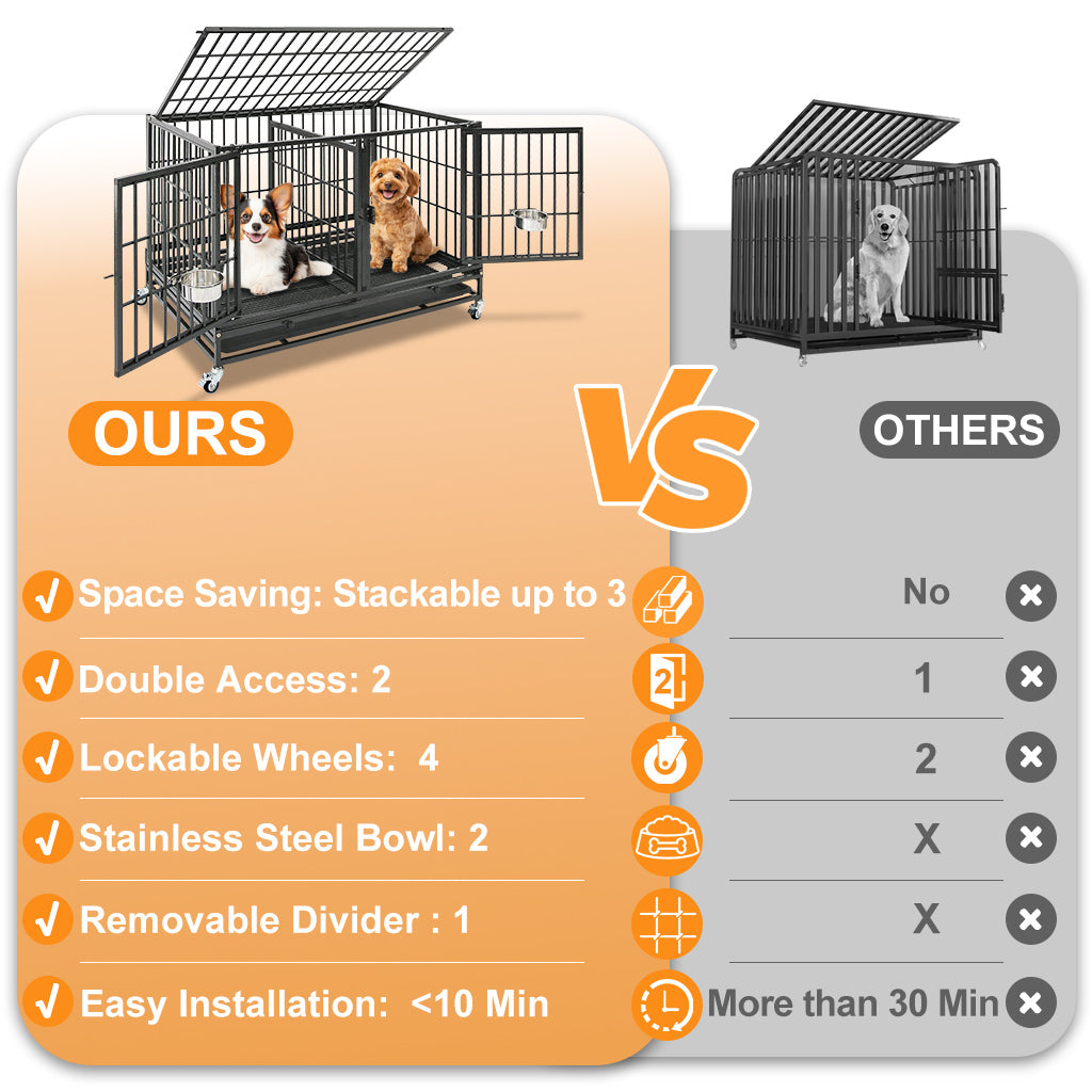 42 Inch Stackable Dog Crate | Double Steel Kennel (Standard Height)