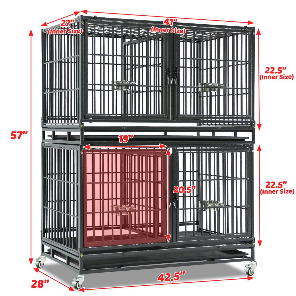 42 Inch Stackable Dog Crate | Double Steel Kennel (Standard Height)
