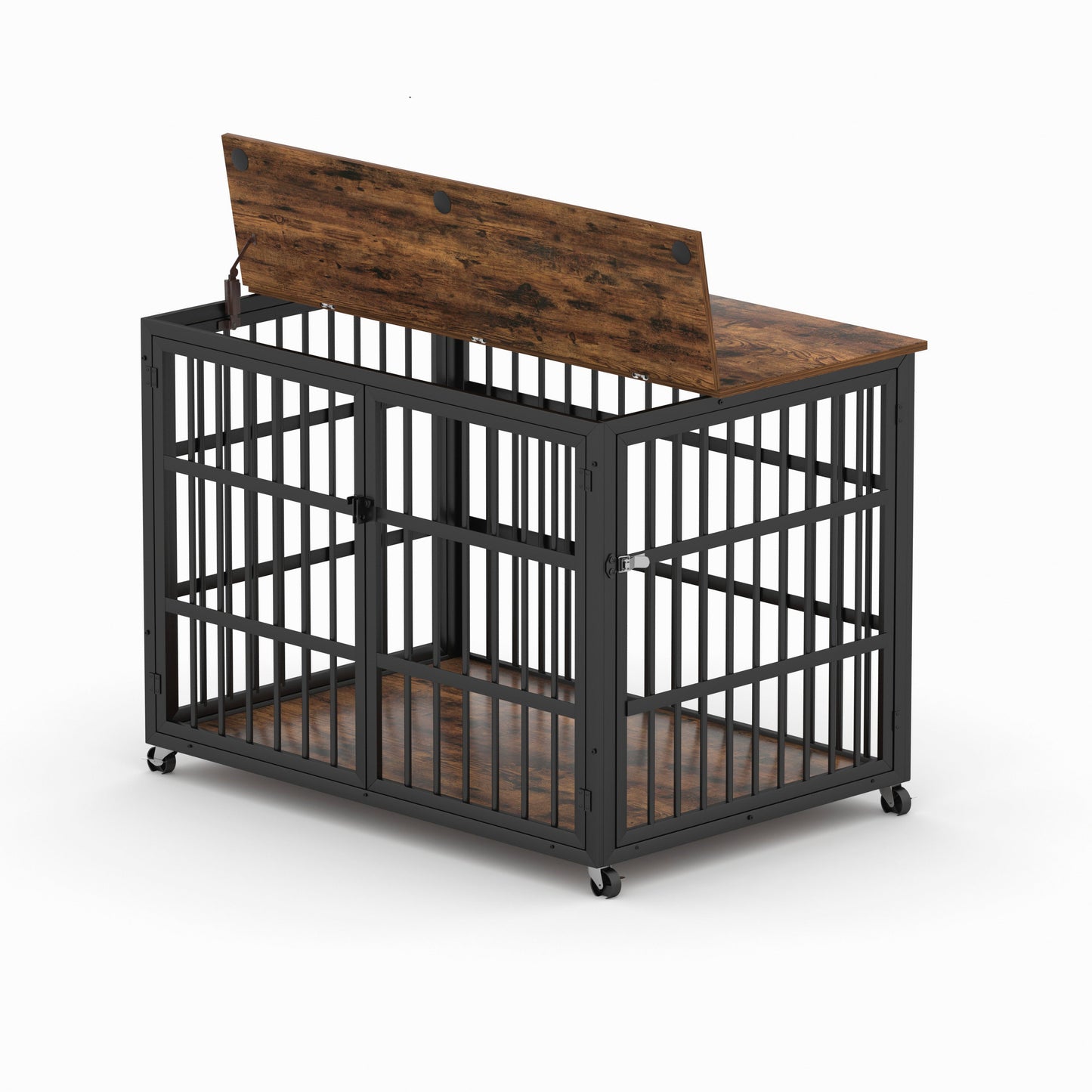 43" Furniture Style Dog Crate | Rustic Brown Dog Crate End Table on Wheels