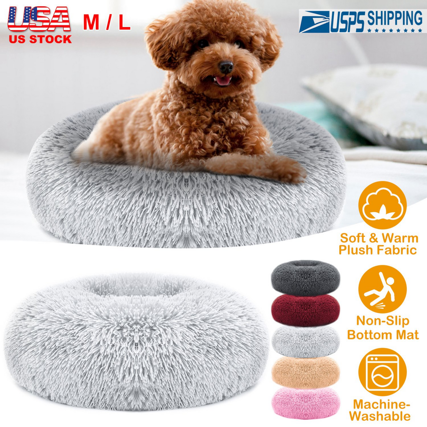Calming Dog Bed | Round Plush Pet Donut Cuddler
