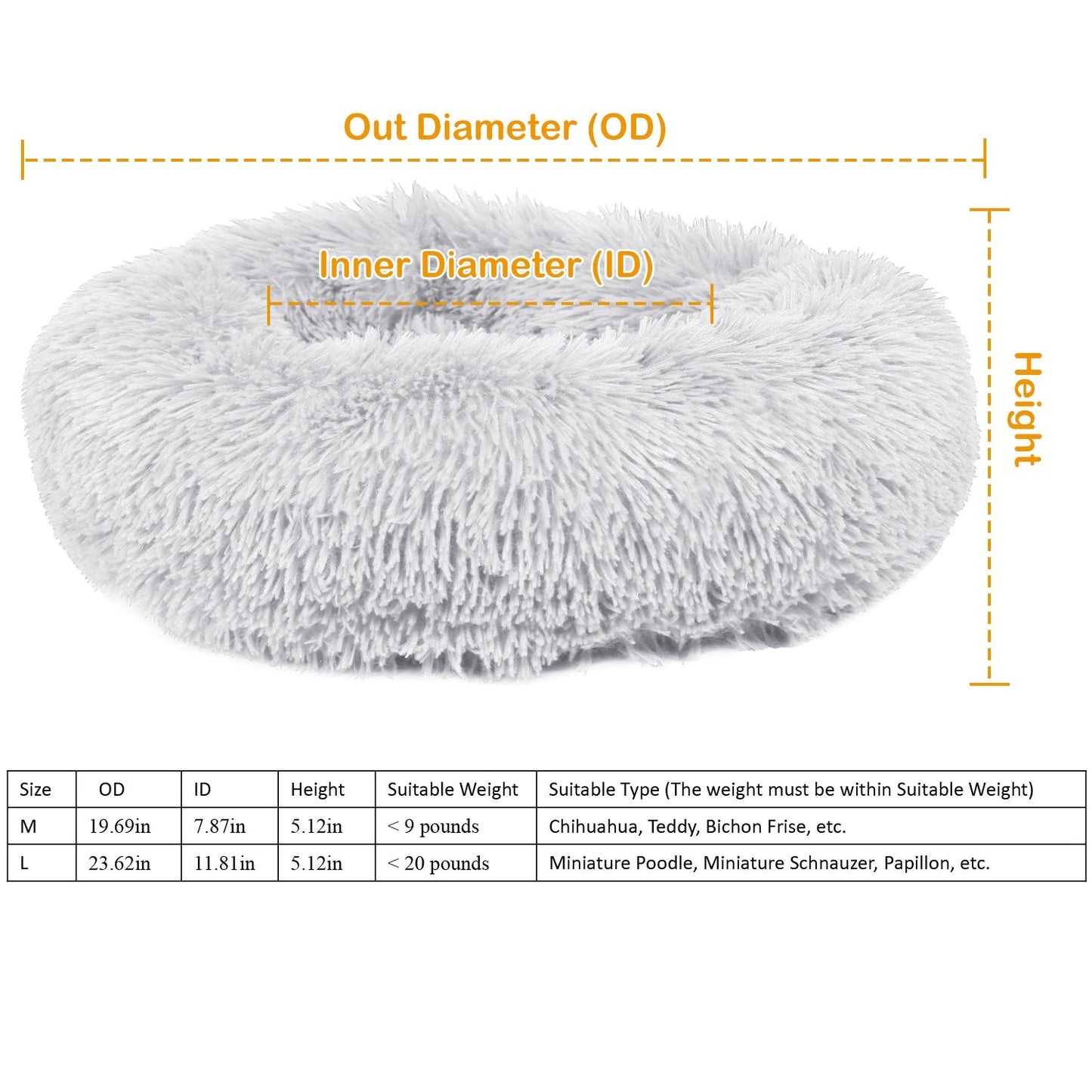 Donut Dog Bed | Anti-Slip | Fluffy Plush | Washable