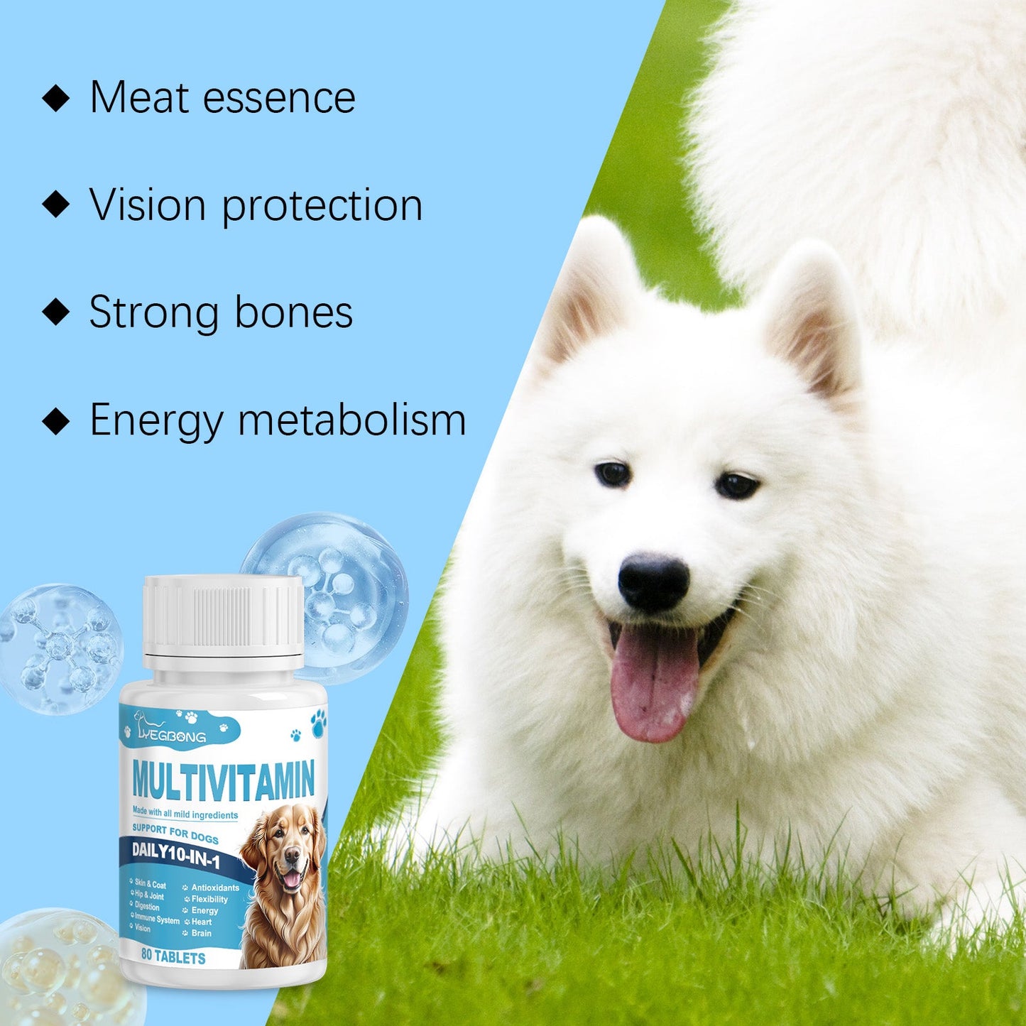 Multivitamin Tablets for Dogs and Cats: Growth Support with Vitamin A | Puppies & Adults