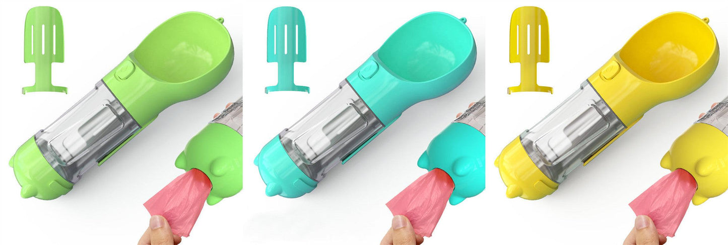 Portable Dog Water Bottle With Poop Bag Holder | 3-In-1