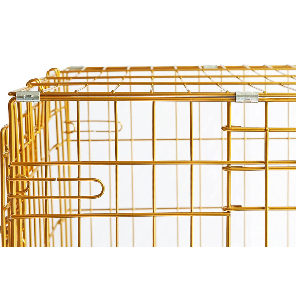 Gold Dog Crate | 24-42" Collapsible Copper Pet Kennel with Leak-Proof Tray