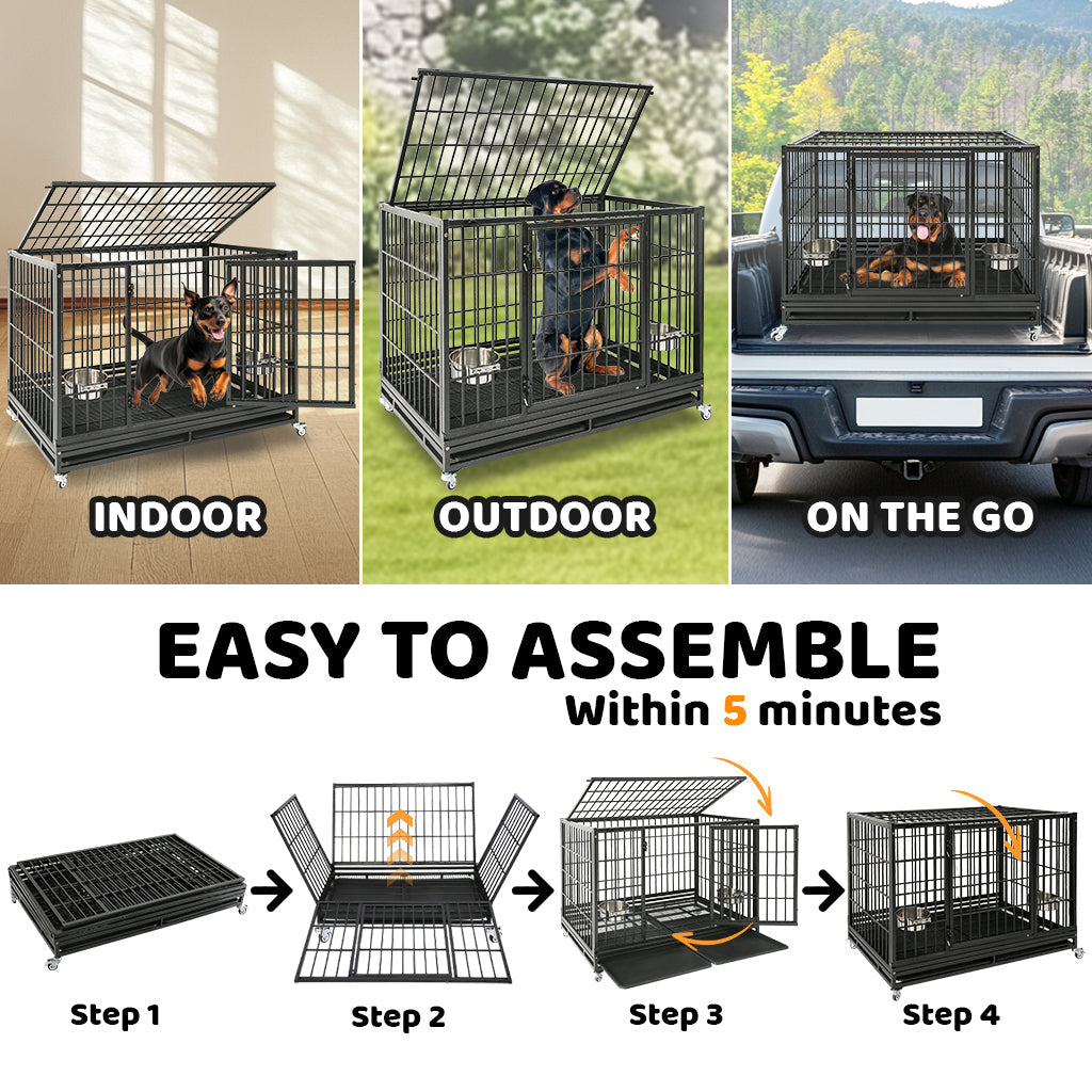 The "Alcatraz" Crate: Escape-Proof 48" Heavy Duty Dog Cage on Wheels