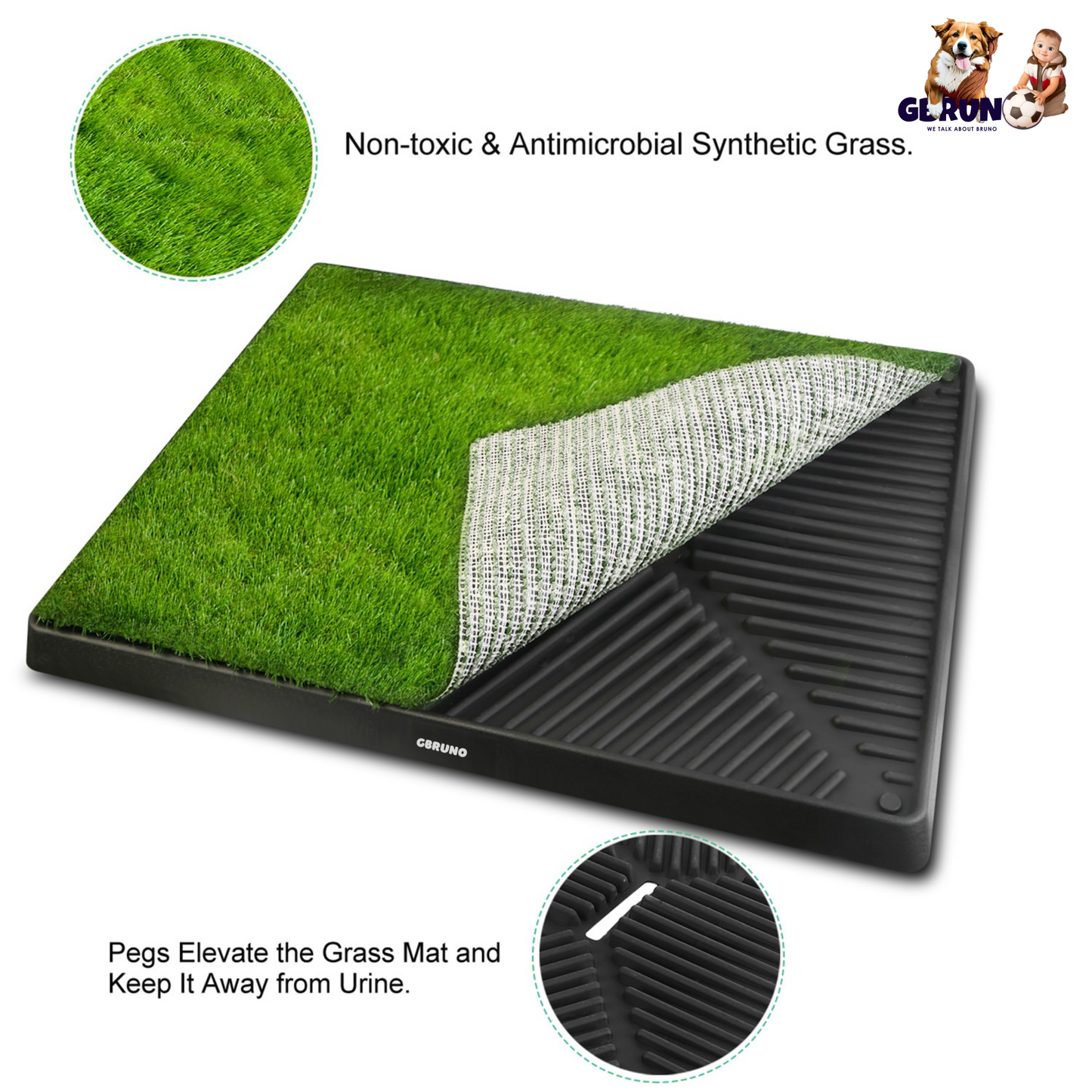 Indoor Dog Potty Tray with Artificial Grass | Easy Clean 3-Layer Pee Grass Mat