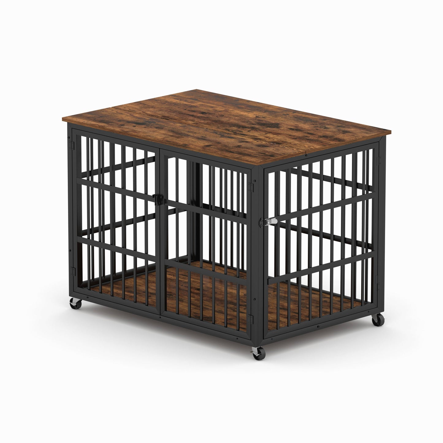 43" Furniture Style Dog Crate | Rustic Brown Dog Crate End Table on Wheels