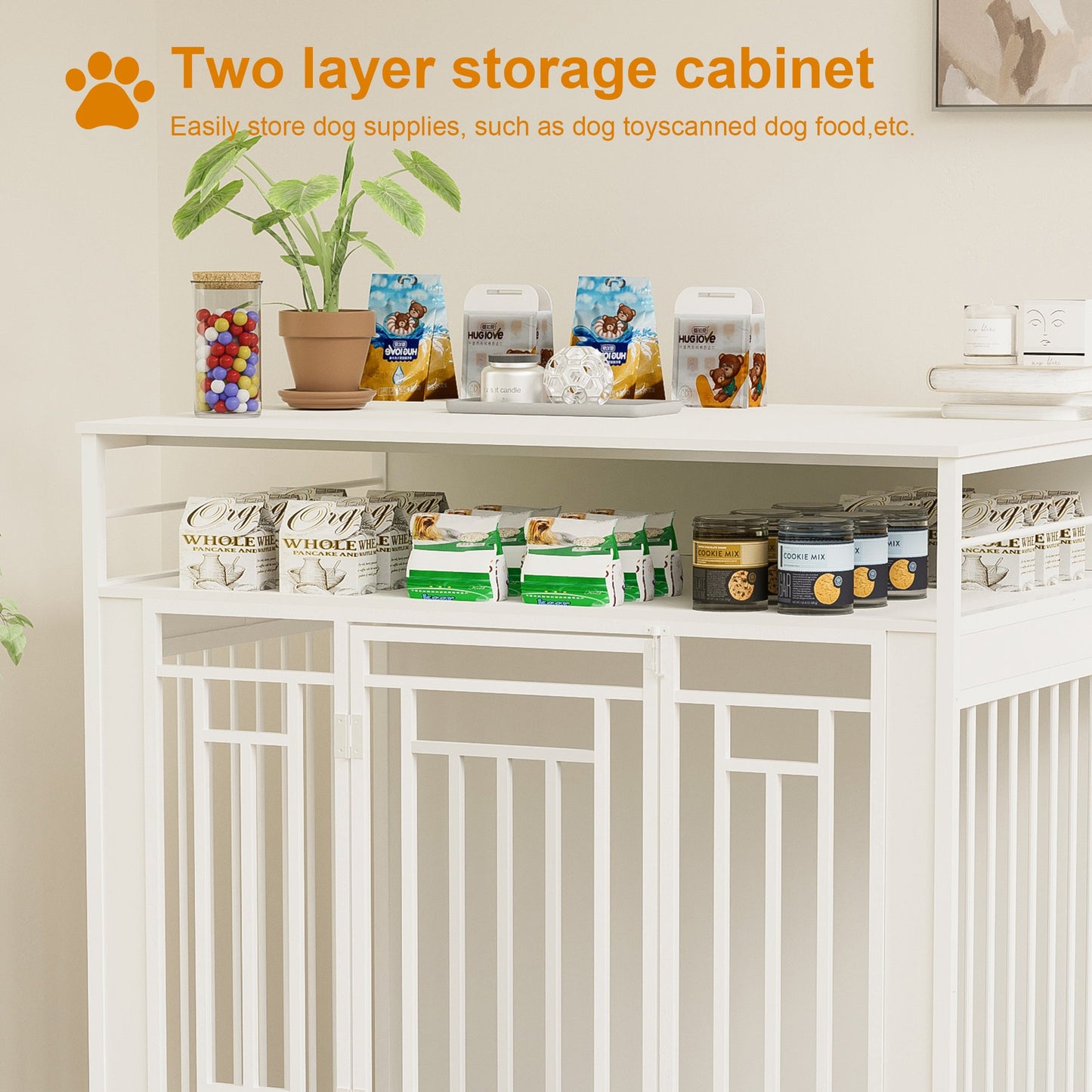 White Wooden Dog Crate Furniture | 43" End Table Kennel with Drawers