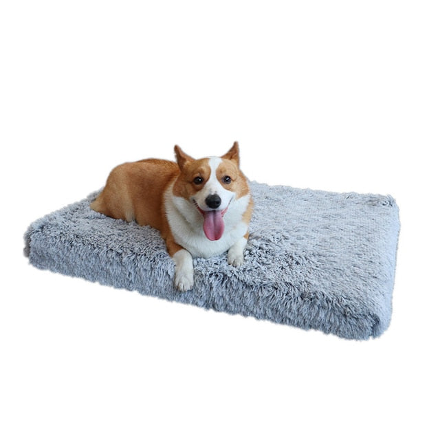 Gray Washable Dog Bed | Plush Pet Mat | Removable Cover
