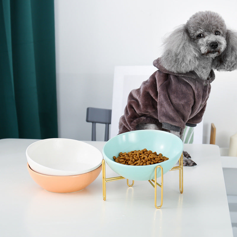 Luxury Raised Ceramic Dog Bowl For Small Dogs With Gold Stand