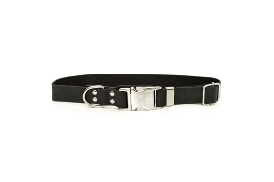 Quick-Release Midnight Black Leather Dog Collar– Full-Grain Leather with Easy Buckle