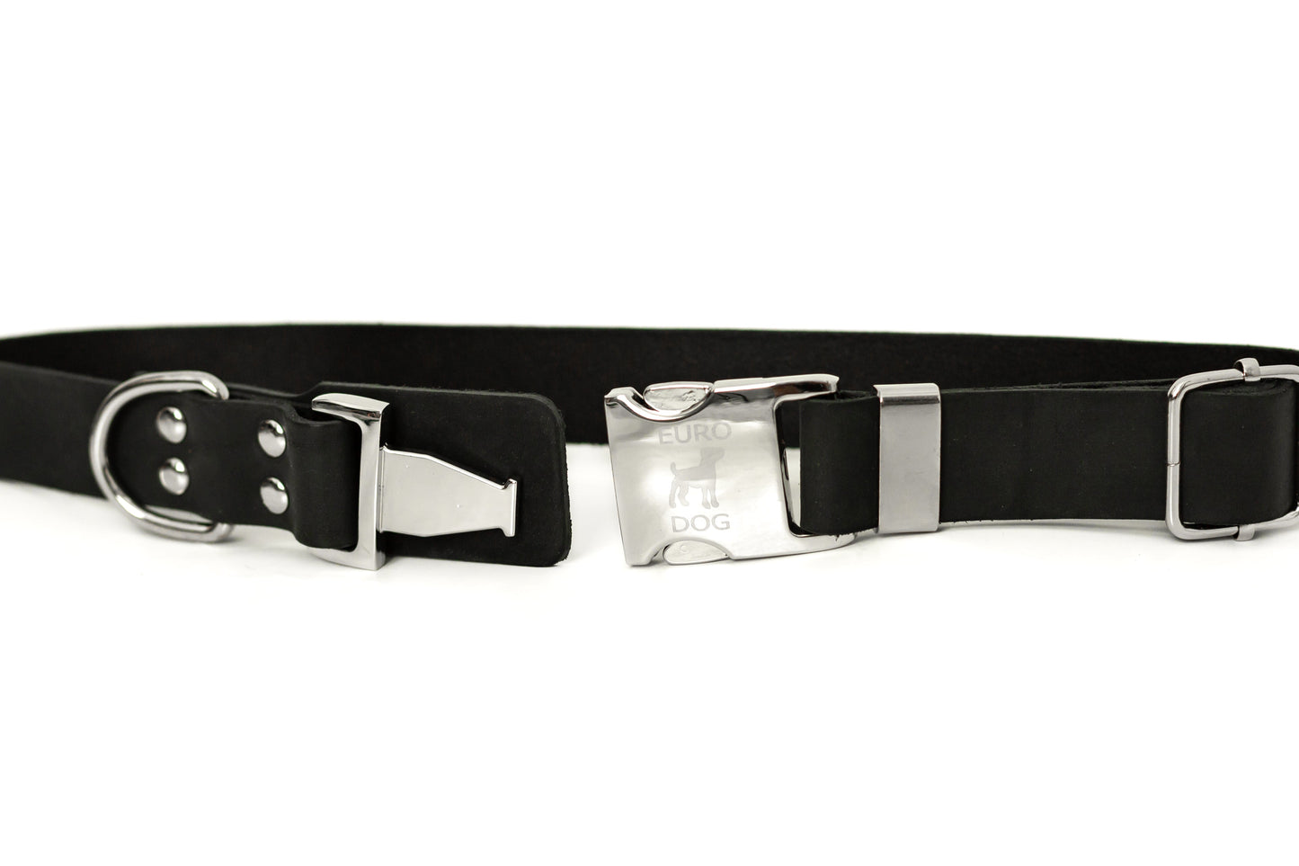 Quick-Release Midnight Black Leather Dog Collar– Full-Grain Leather with Easy Buckle