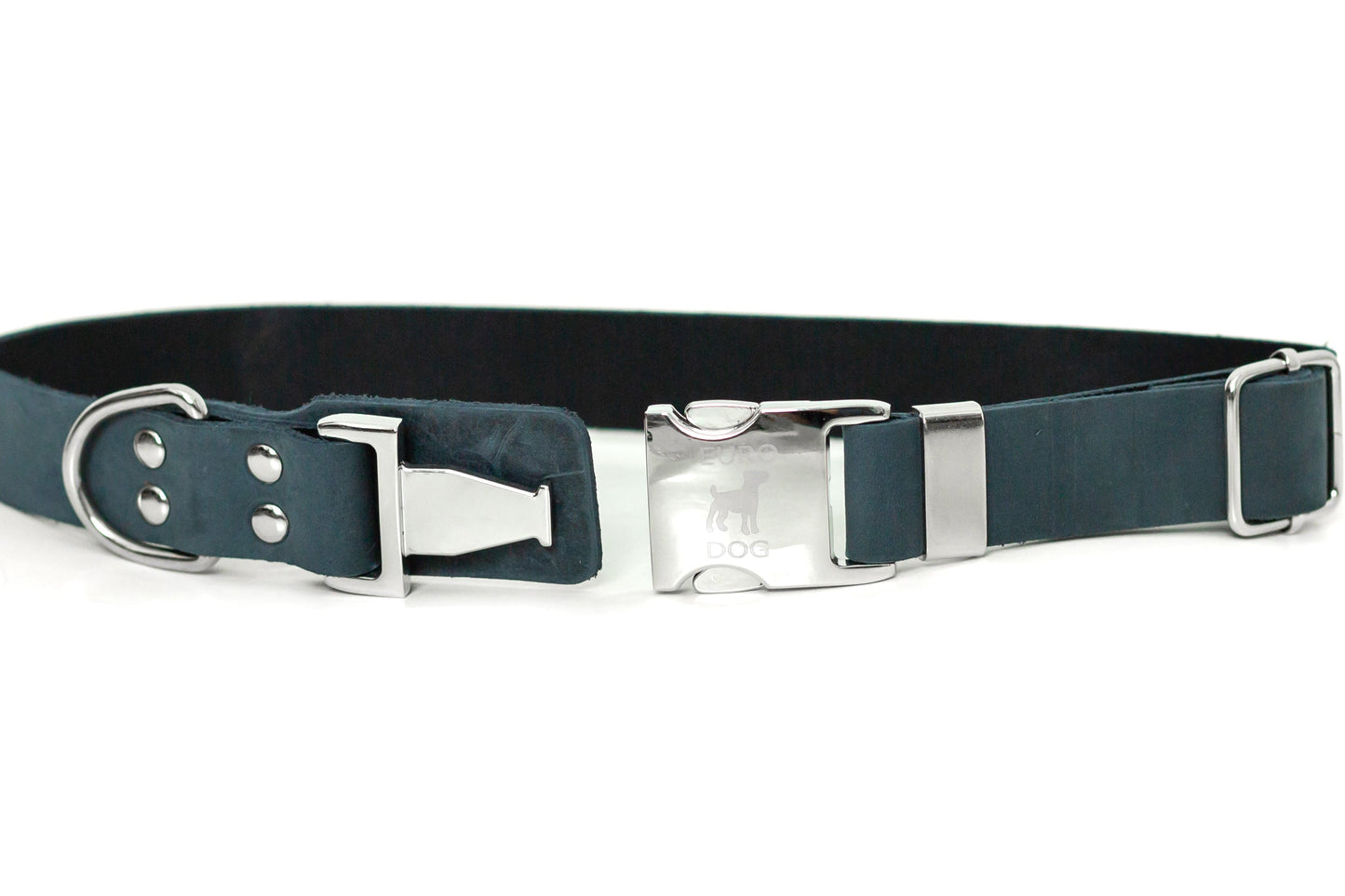 Modern Style Quick-Release Blue Jeans Leather Dog Collar | Full-Grain Leather
