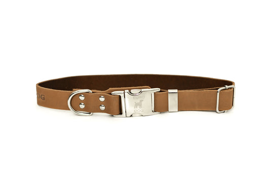 Quick-Release Dog Collar - Modern Style Quick-Release Khaki Leather Dog Collar