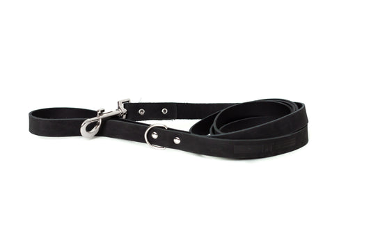 Modern Style Midnight Black Leather Dog Leash – Premium Full-Grain Leather Dog Lead