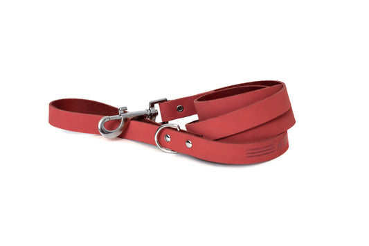 Red Leather Dog Leash - Modern Style Coral Reef Leather Leash