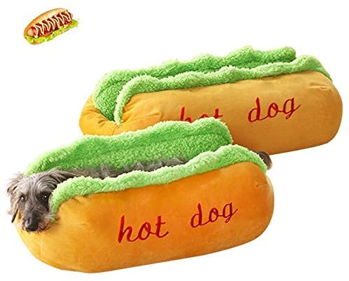 Hot Dog Shaped Dog Bed | Washable Novelty Pet Nest