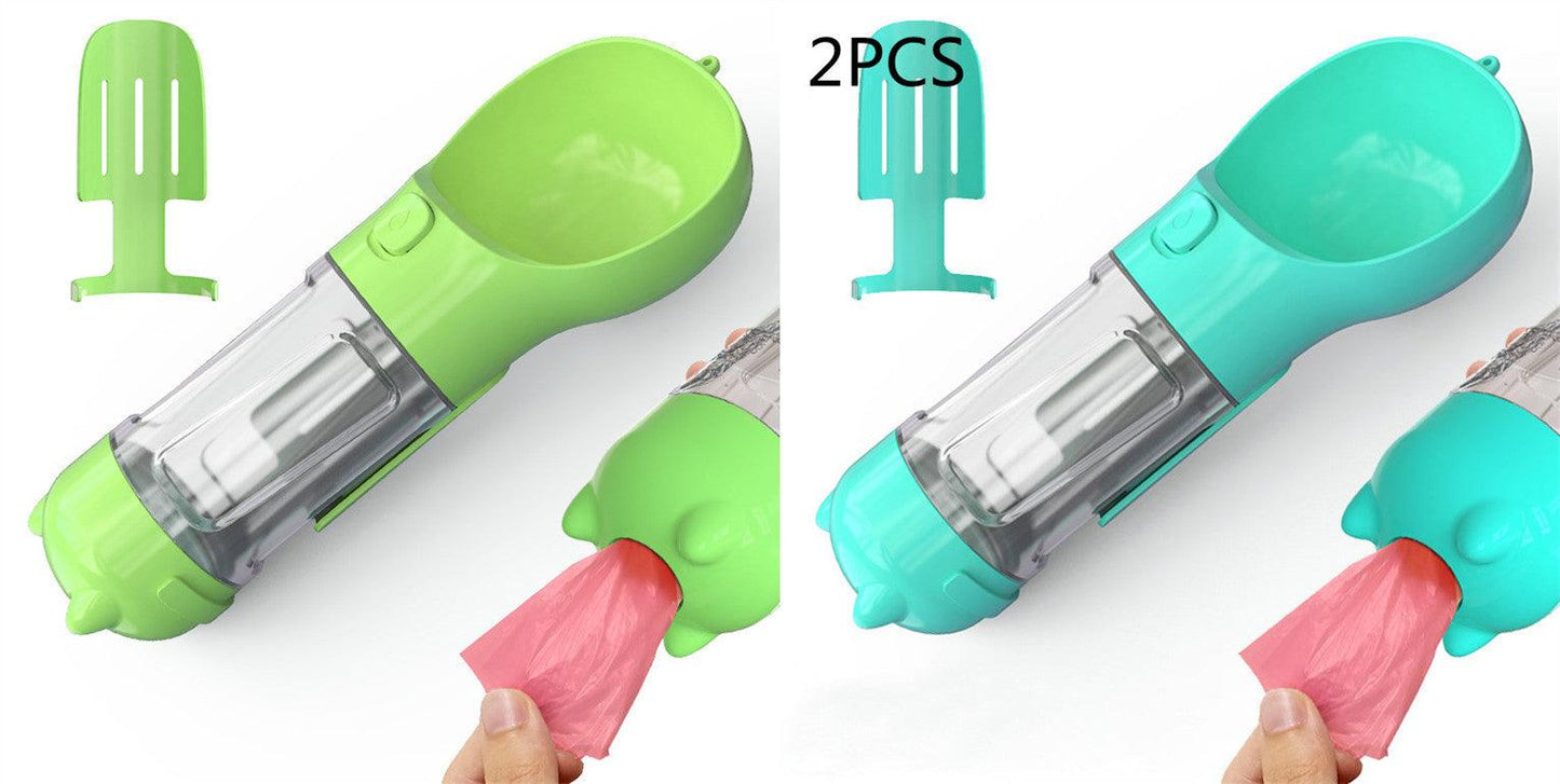 Portable Dog Water Bottle With Poop Bag Holder | 3-In-1