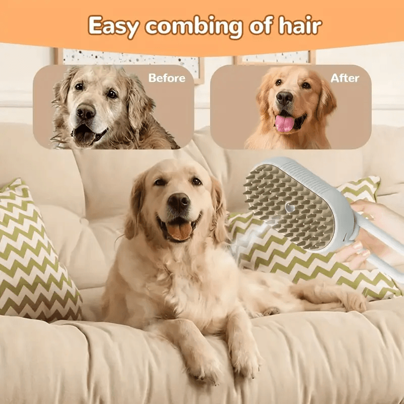 Steam Pet Brush for Dogs & Cats – 3-in-1 Electric Grooming Brush Hair