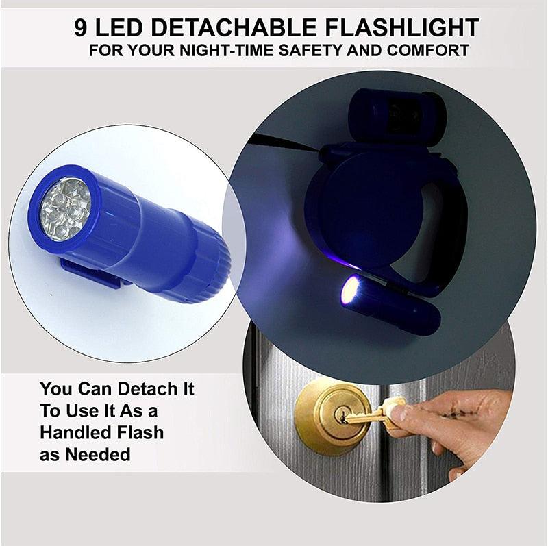 LED Retractable Dog Leash 4.5m with Waste Bag Dispenser, Up to 20kg