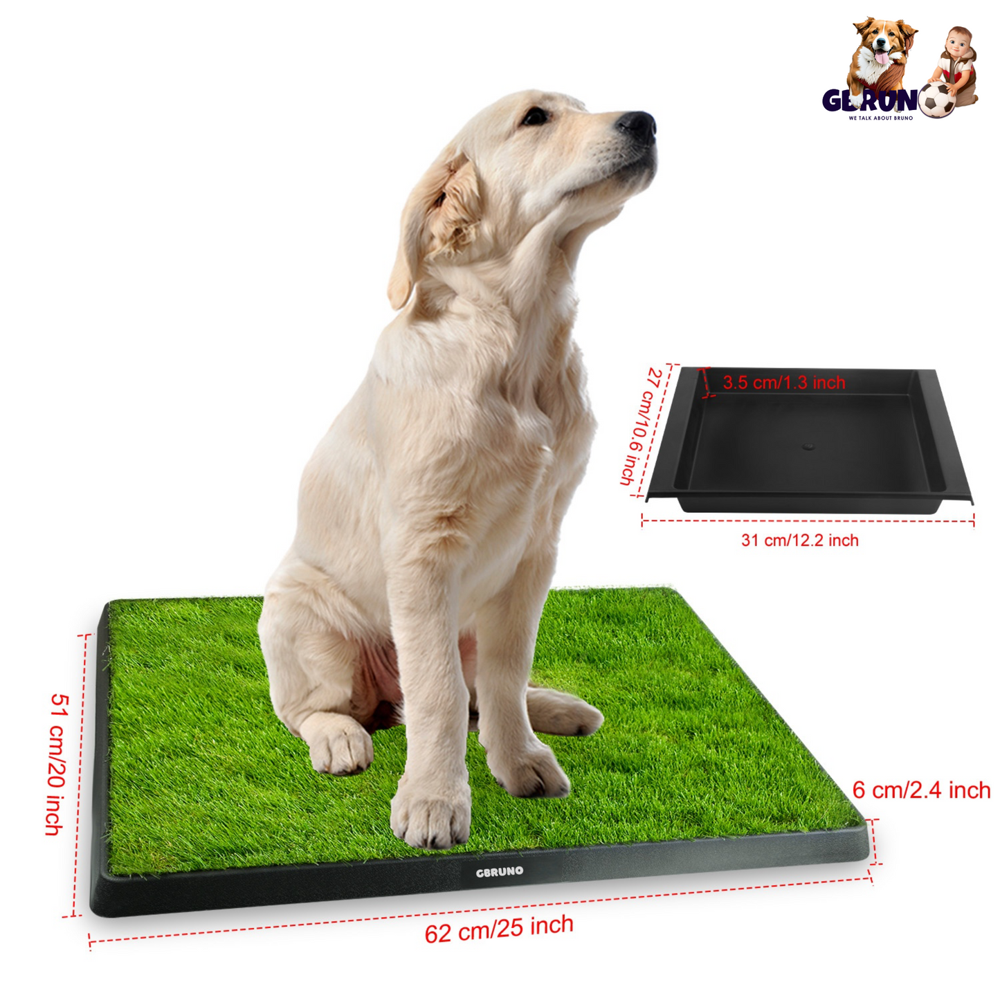 Indoor Dog Potty Tray with Artificial Grass | Easy Clean 3-Layer Pee Grass Mat