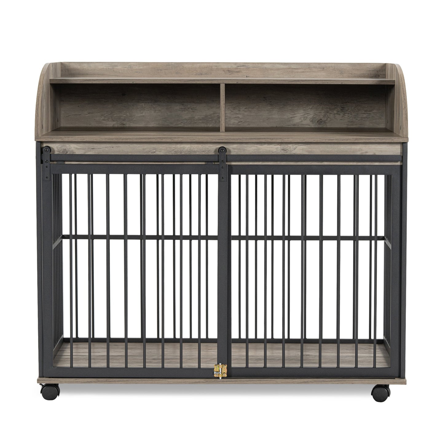 44" Heavy Duty Dog Crate Furniture with Wheels | Double Storage Pet Kennel (Gray)