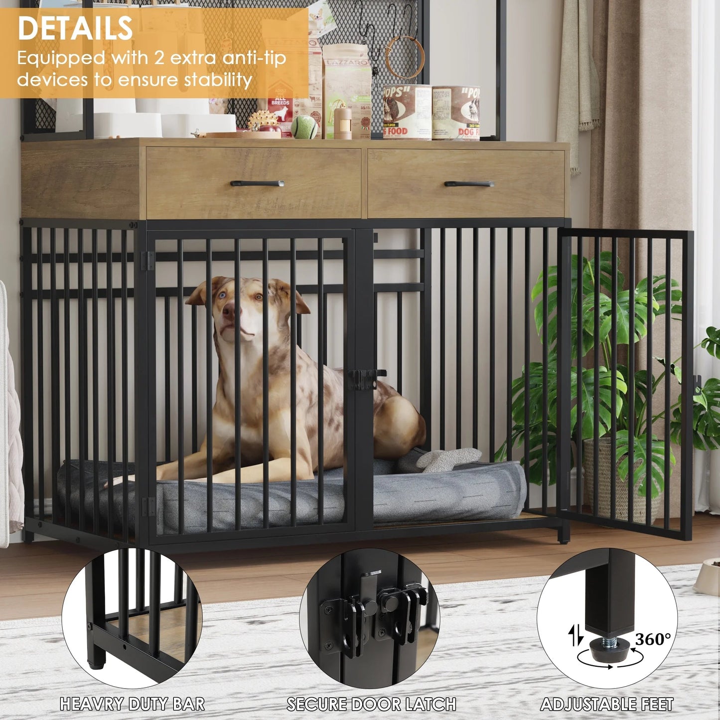 Rustic Dog Crate Furniture with Hutch | 42" Wide Indoor Pet Cage