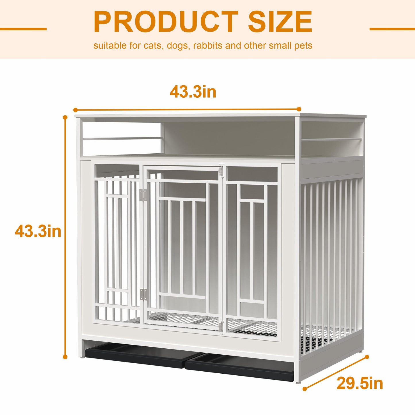 White Wooden Dog Crate Furniture | 43" End Table Kennel with Drawers