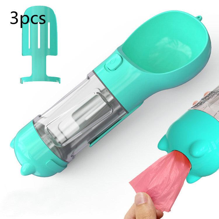 Portable Dog Water Bottle With Poop Bag Holder | 3-In-1