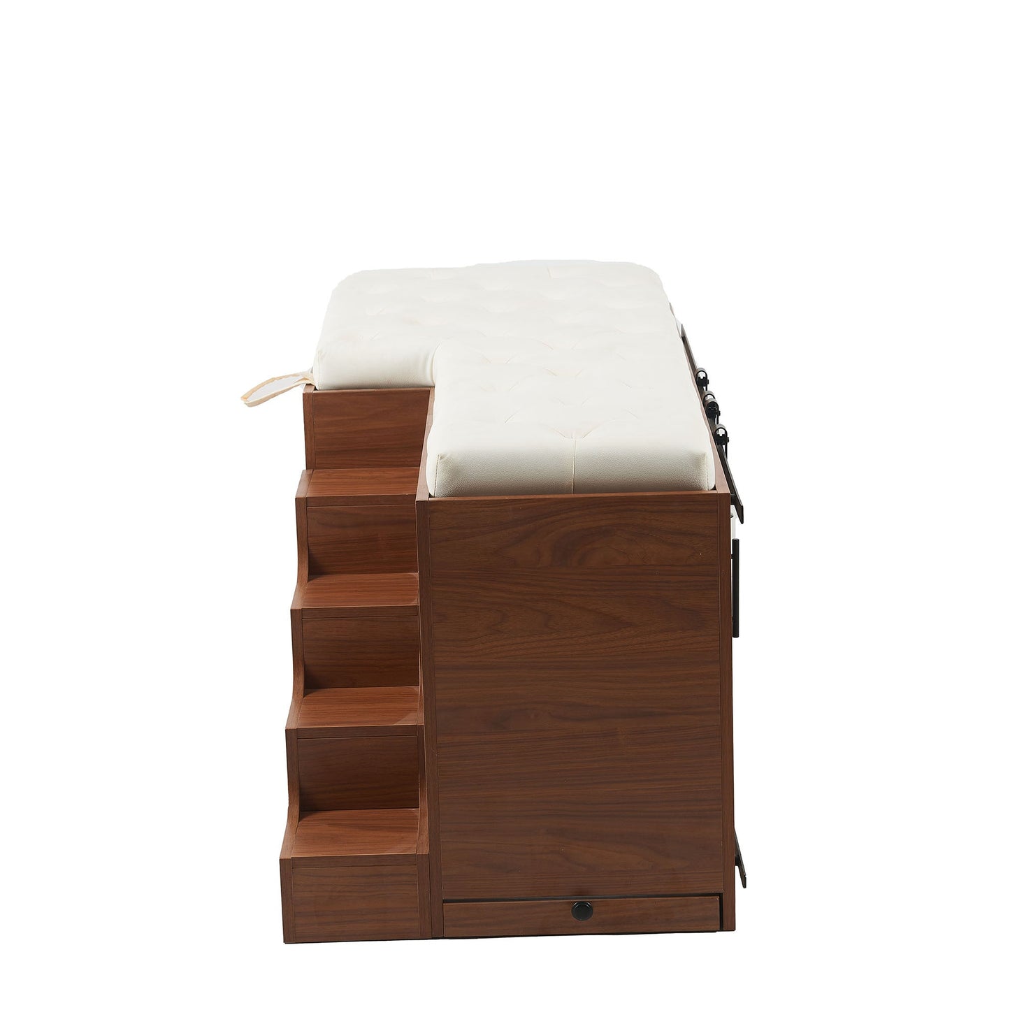 56" Furniture Style Dog Crate with Bench | Sliding Barn Door Kennel (Walnut)