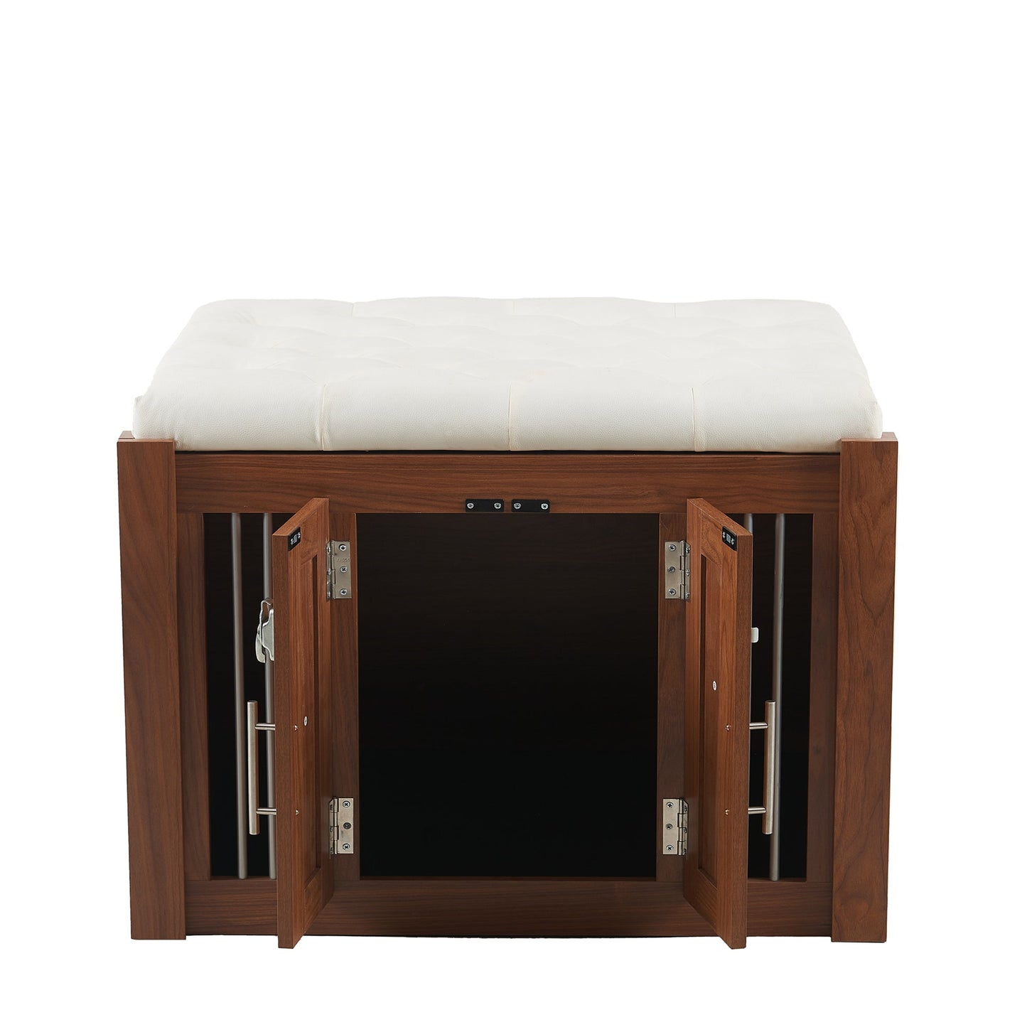 2-in-1 Dog Crate Ottoman with Bench | 30" Wooden Kennel (Walnut)