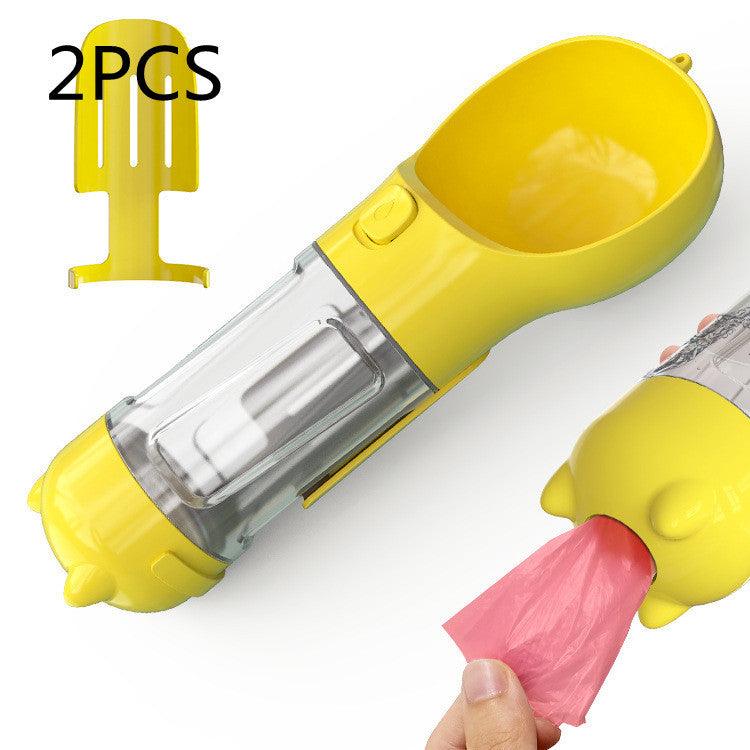 Portable Dog Water Bottle With Poop Bag Holder | 3-In-1