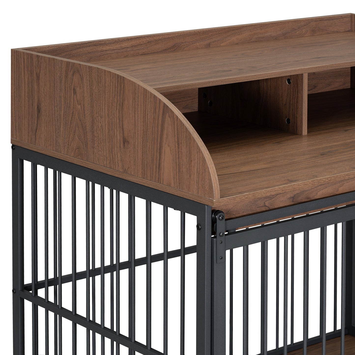Large Dog Crate End Table | Sliding Barn Door Pet Kennel with Double Shelf Storage