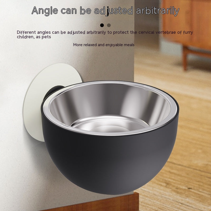 Magnetic Wall Mounted Dog Bowl | Stainless Steel | White & Black