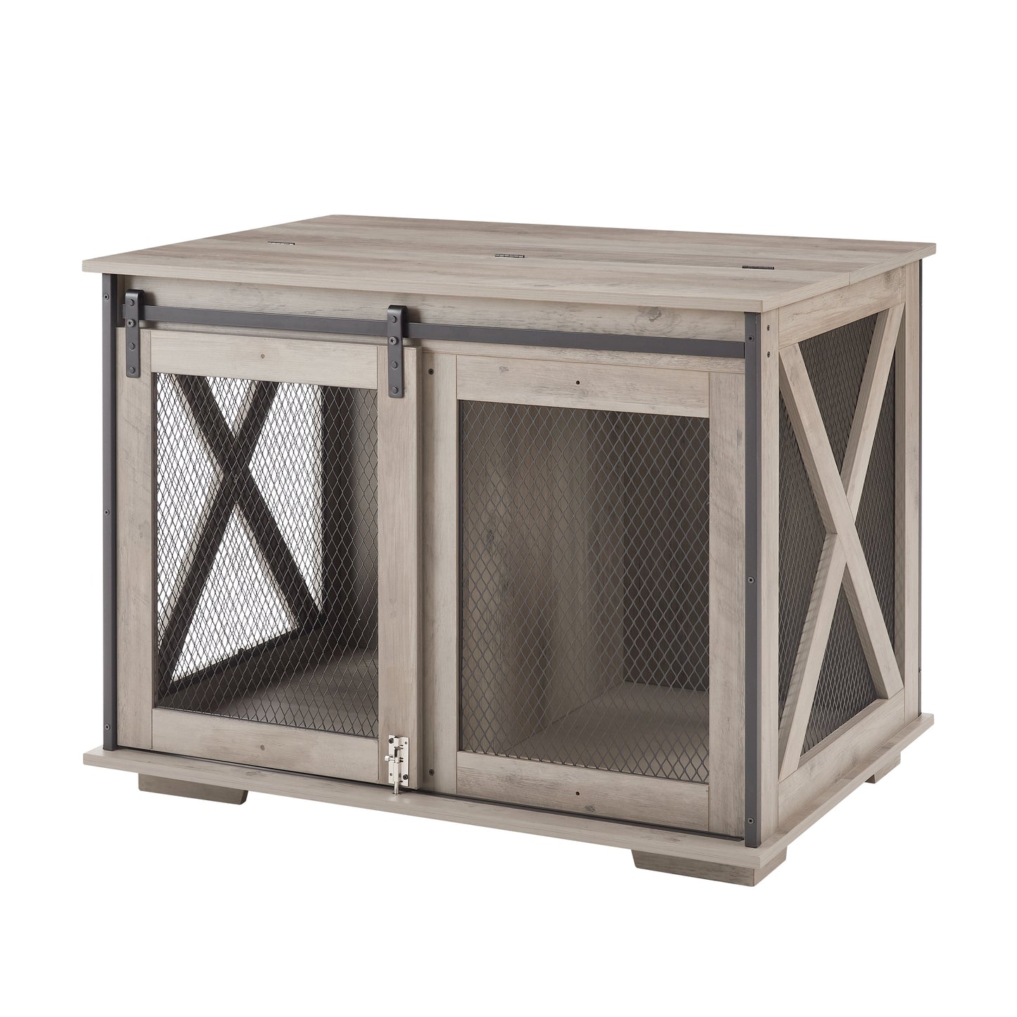 Farmhouse Dog Cage Crate Furniture | Sliding Barn Door Kennel