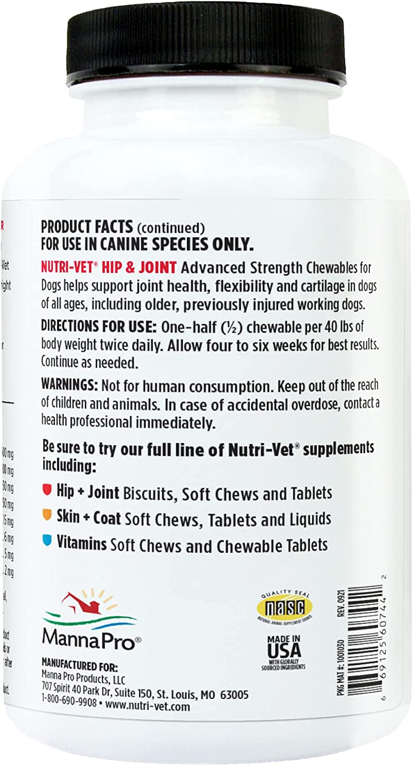 Nutri-Vet Advanced Hip & Joint Support for Senior Dogs – Extra Strength Chewable Tablets