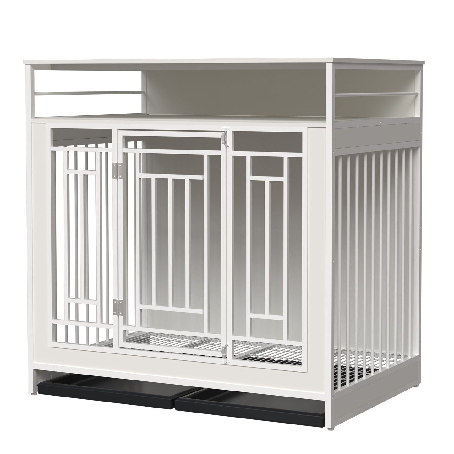 White Wooden Dog Crate Furniture | 43" End Table Kennel with Drawers