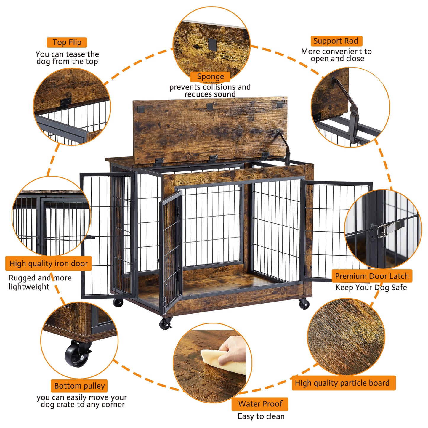 31.5" Furniture Style Dog Crate on Wheels | Wooden End Table Kennel