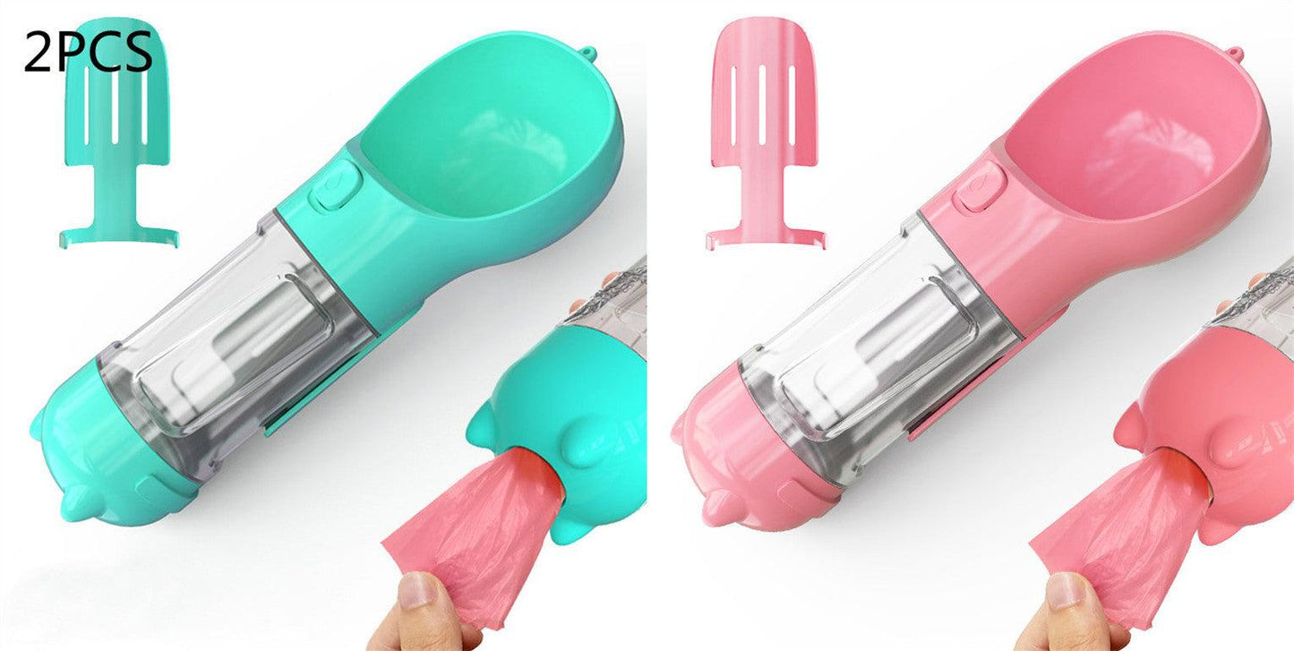 Portable Dog Water Bottle With Poop Bag Holder | 3-In-1