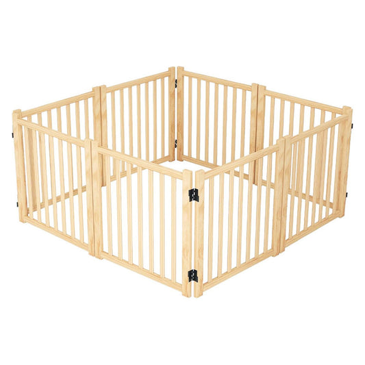Freestanding Wooden Dog Gate | 8-Panel Foldable Indoor Pet Fence (No Assembly)