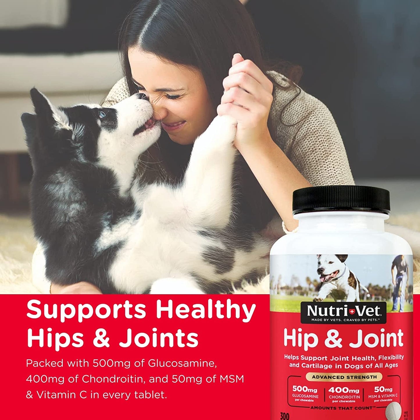 Nutri-Vet Advanced Hip & Joint Support for Senior Dogs – Extra Strength Chewable Tablets