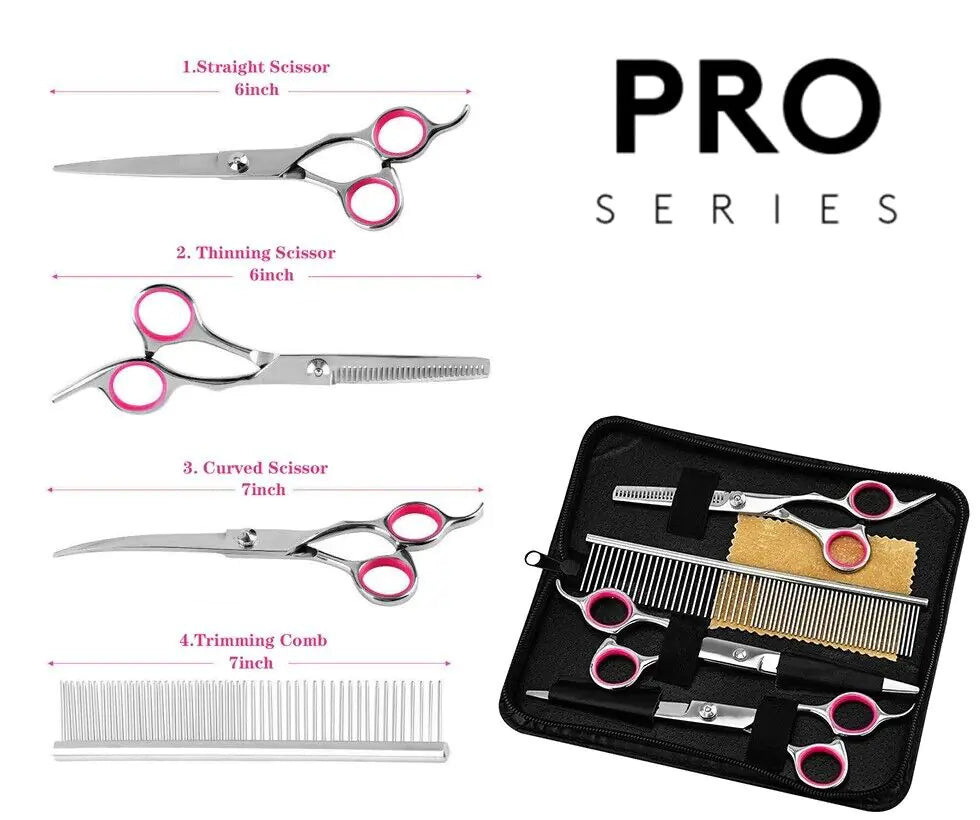 Dog & Cat Grooming Scissors Set | 7-Piece Pet Grooming Kit