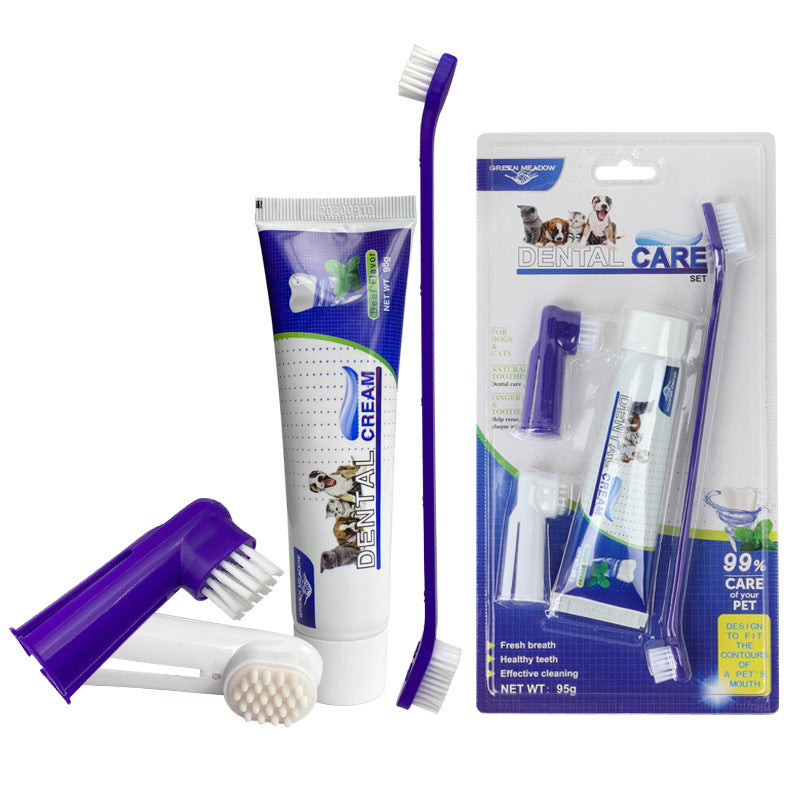 Pet Dental Care Set – Beef Flavored Toothpaste & Double-Headed Brush for Dogs and Cats