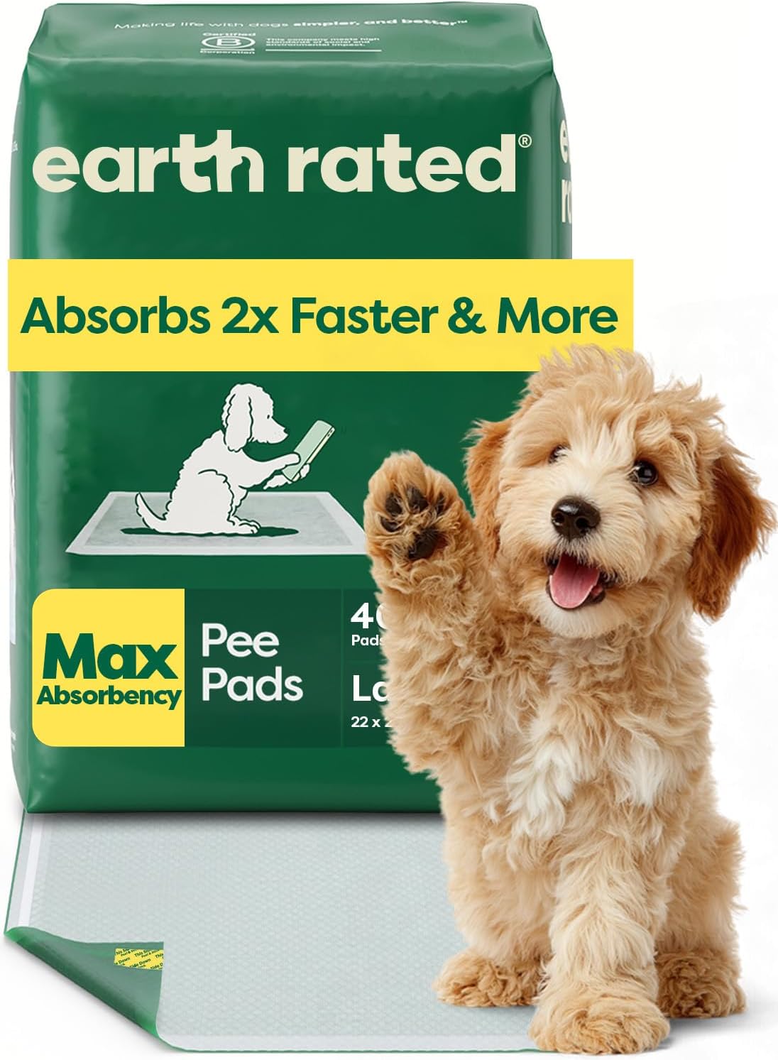 Earth Rated Max Puppy Pads | 40 Count Large Dog Training Mats