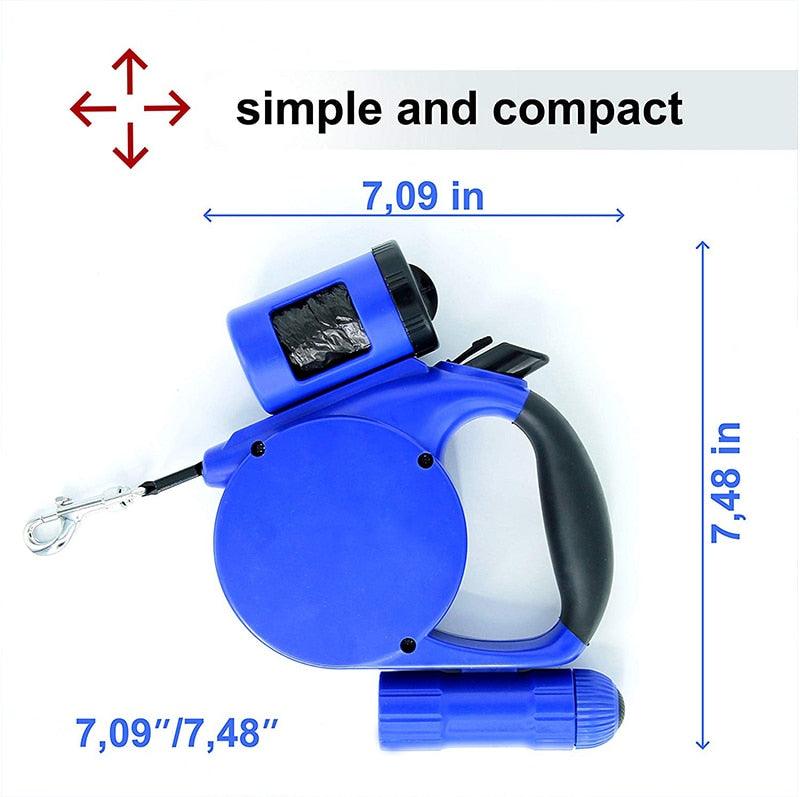 LED Retractable Dog Leash 4.5m with Waste Bag Dispenser, Up to 20kg