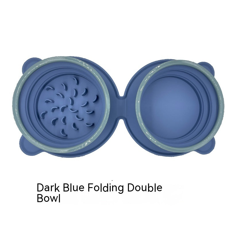 Foldable Silicone Double Dog Bowl | Travel Pet Feeder Set