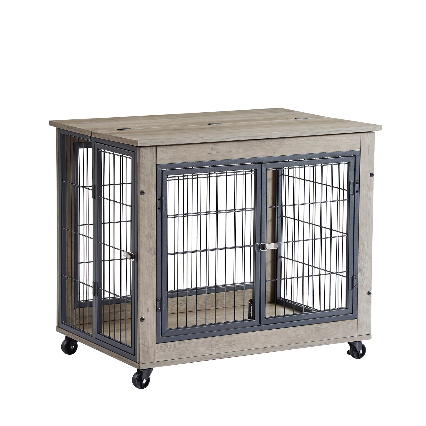 Furniture Style Dog Crate | Rolling 31.5" Indoor Kennel with Lift Top