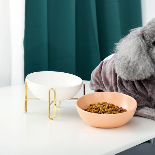 Luxury Raised Ceramic Dog Bowl For Small Dogs With Gold Stand