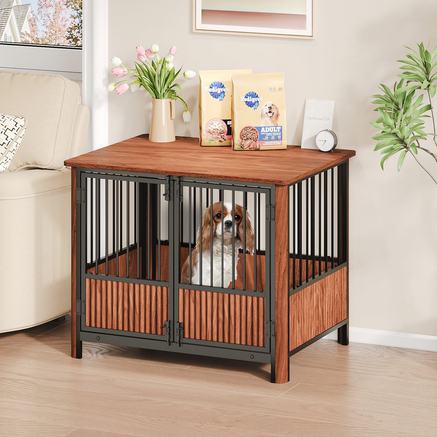 Furniture Style Dog Crate End Table | Modern Walnut Kennel for Small Dogs