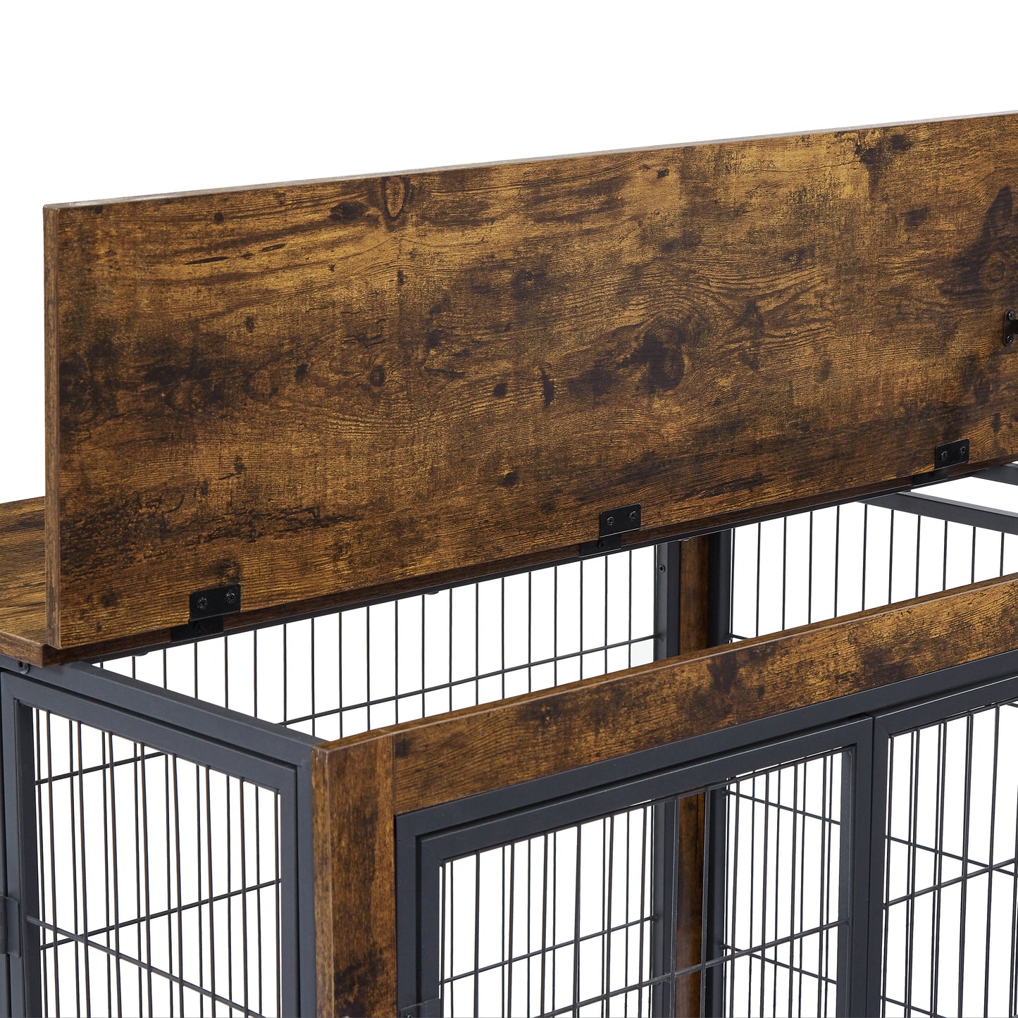 44" Heavy Duty Dog Crate Furniture with Wheels | Double Storage Kennel (Brown)